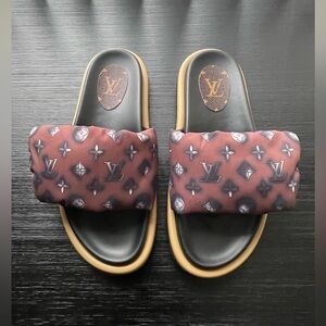Louis Vuitton Burgundy and Black Monogram pillow pool Slides